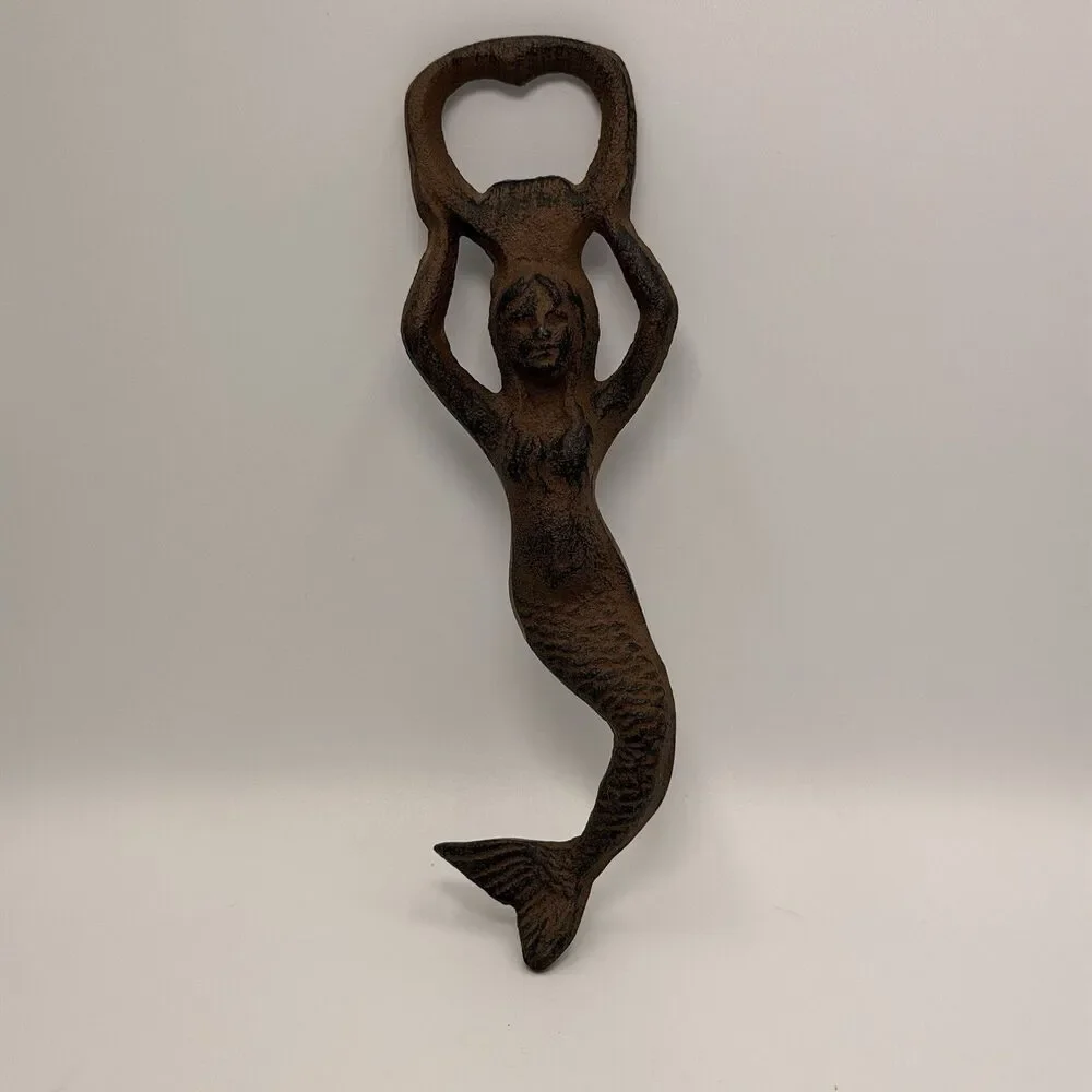 Cast Iron Mermaid Bottle Opener Rustic Nautical Coastal Bar Cart Decor 7